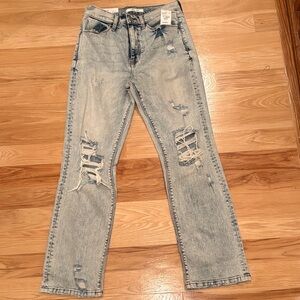 Light Blue Distressed Women's Straight Leg Jeans